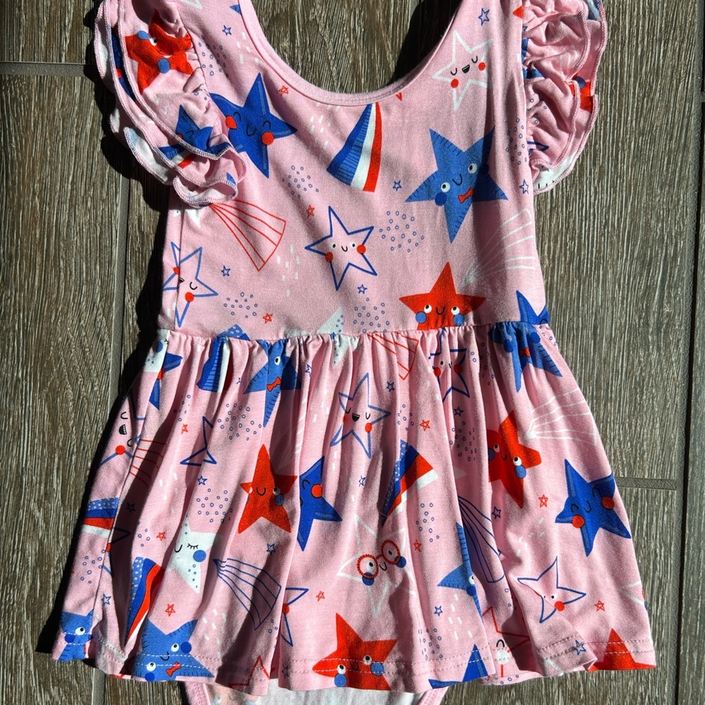 Little Sleepies - Pink Stars & Stripes Flutter Twirl Dress w/ Bodysuit